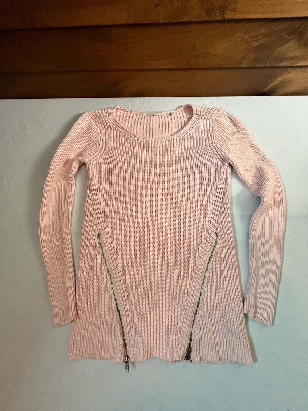 Guess Los Angeles Pink Ribbed Knit Sweater Tunic with Side Zippers Size M Cotton
